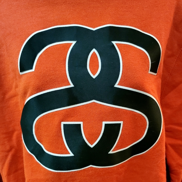 Stussy Men's Orange Crew Neck Pullover Sweatshirt - Picture 1 of 3